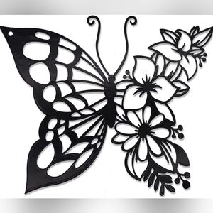 Black Butterfly and Floral Wall Decor